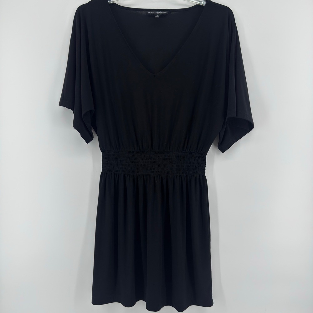 White House Black Market Black‎ Smocked Waist Kimono Sleeve V Neck Mini Dress S